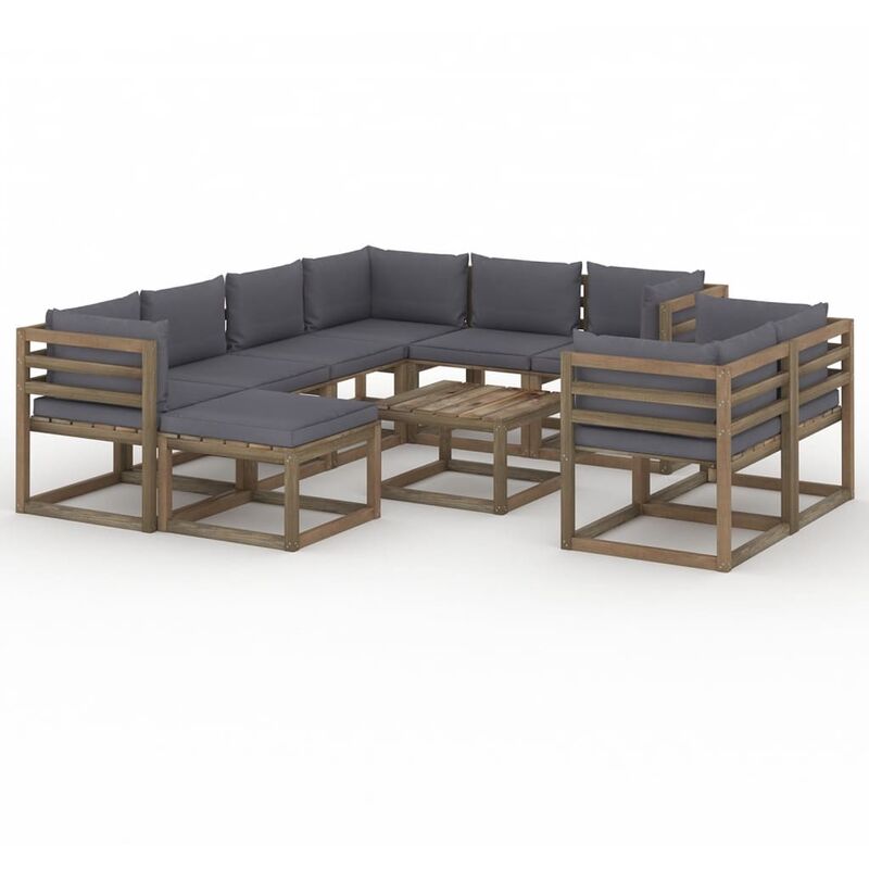 

Muebles de jardín 10 piezas con cojines gris antracita