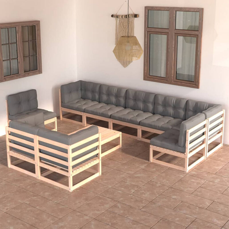 

Muebles de jardin 10 piezas con cojines madera de pino maciza