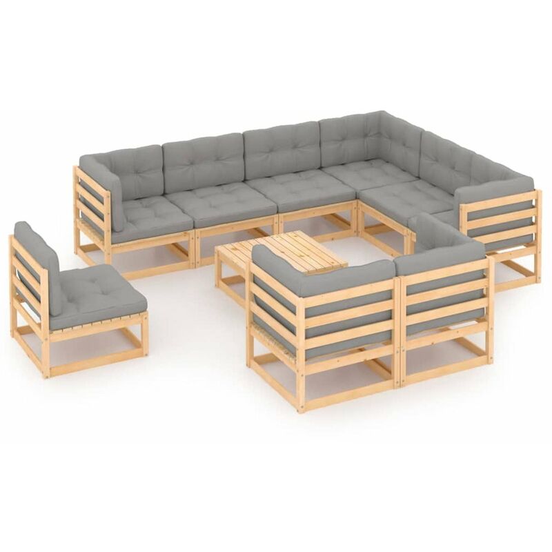 

Muebles de jardin 10 piezas con cojines madera de pino maciza