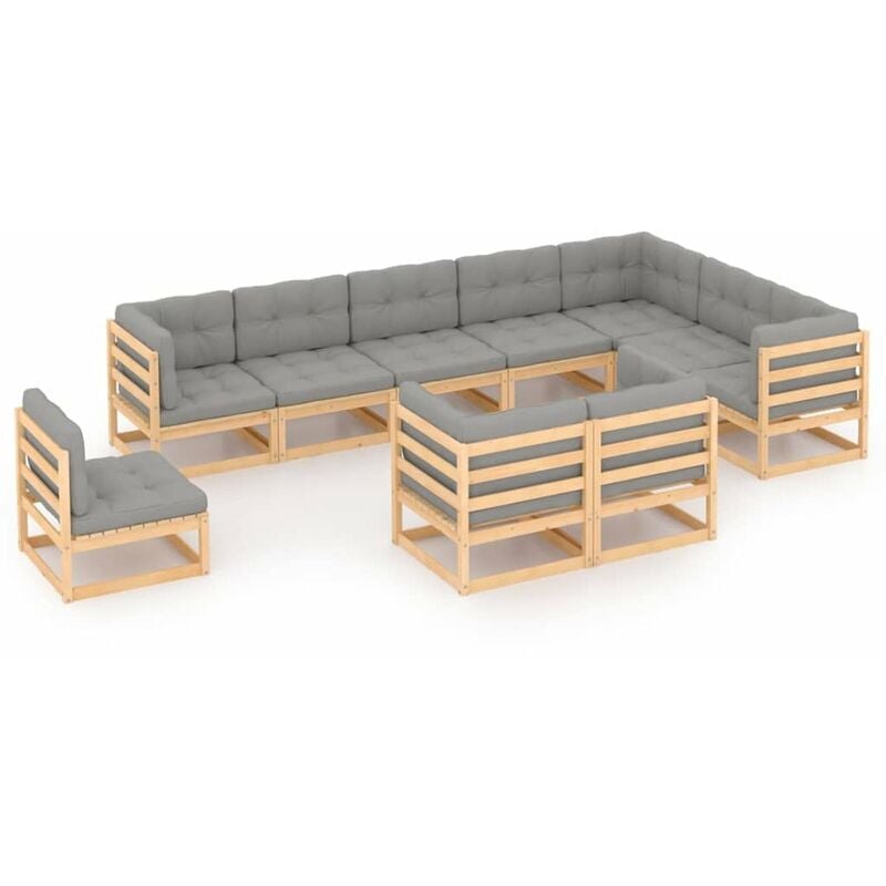 

Muebles de jardin 10 piezas con cojines madera de pino maciza