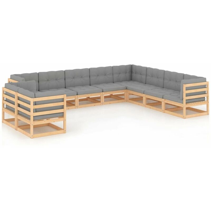 

Muebles de jardin 10 piezas con cojines madera de pino maciza