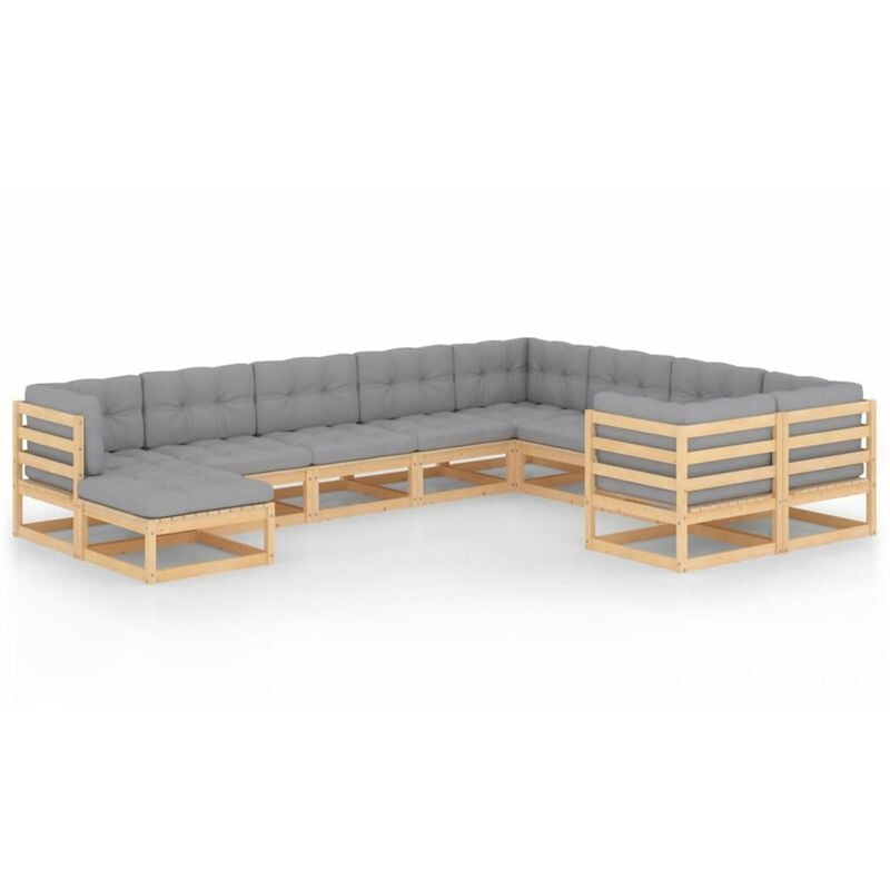 

Muebles de jardin 10 piezas con cojines madera de pino maciza