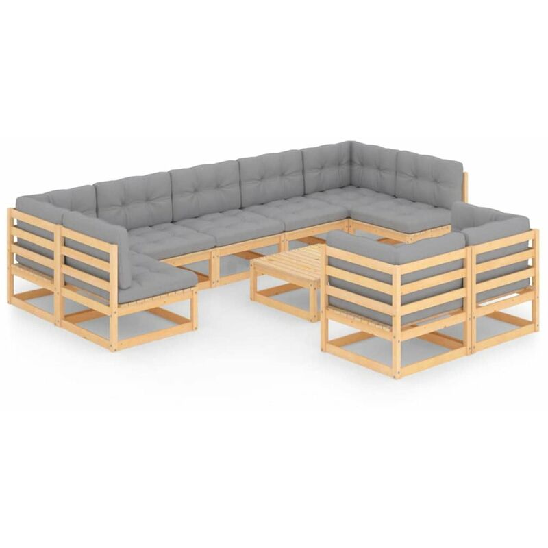 

Muebles de jardin 10 piezas con cojines madera de pino maciza