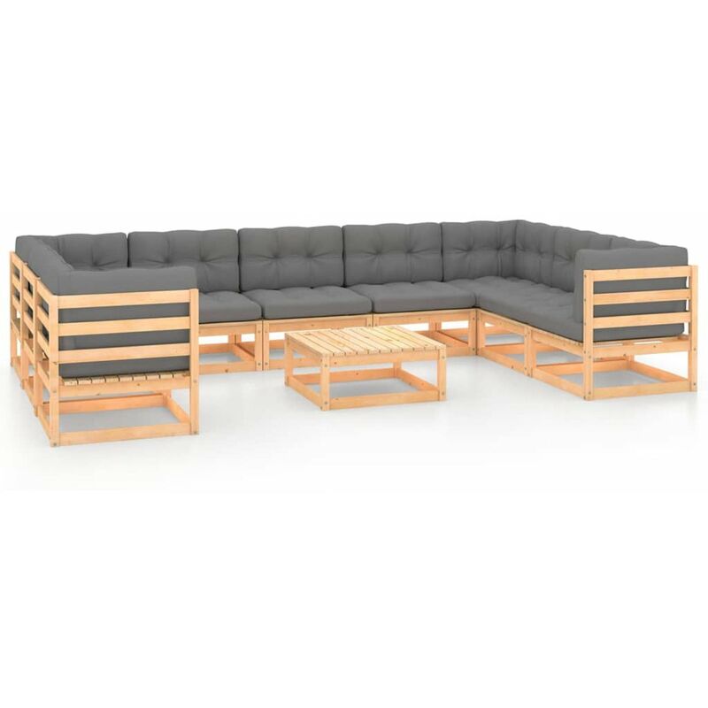 

Muebles de jardin 10 piezas con cojines madera de pino maciza