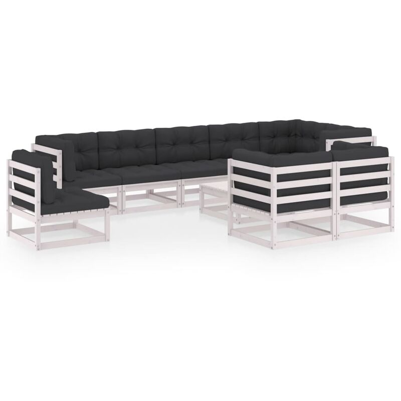 

Muebles de jardín 10 piezas con cojines madera de pino maciza