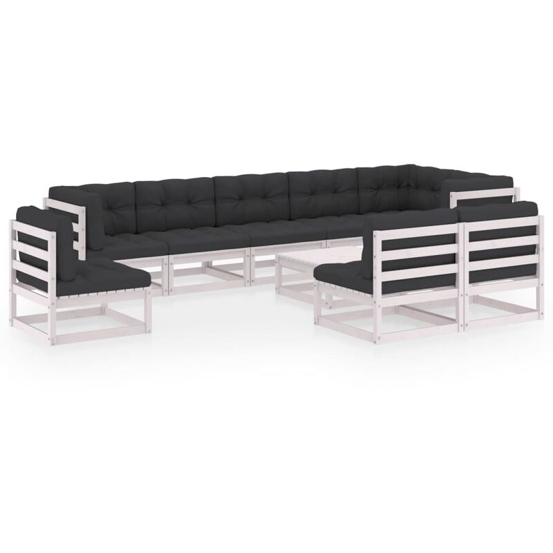 

Muebles de jardín 10 piezas con cojines madera de pino maciza