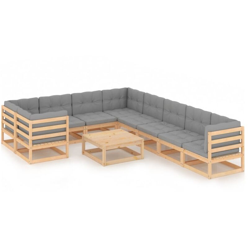 

Muebles de jardín 10 piezas con cojines madera de pino maciza