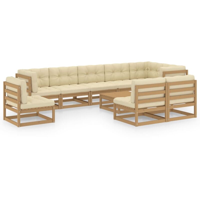 

Muebles de jardín 10 piezas con cojines madera de pino maciza