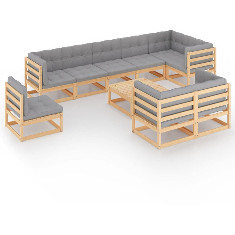 

Muebles de jardin 10 piezas con cojines madera de pino maciza