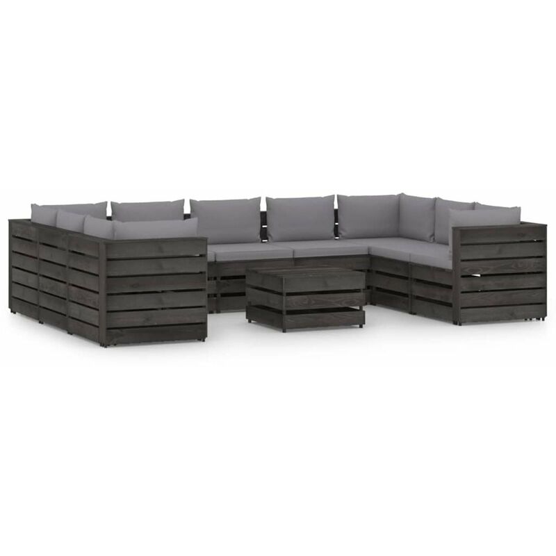 

Muebles de jardin 10 piezas con cojines madera impregnada gris