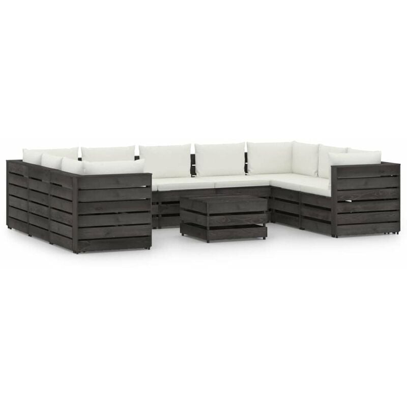 

Muebles de jardin 10 piezas con cojines madera impregnada gris