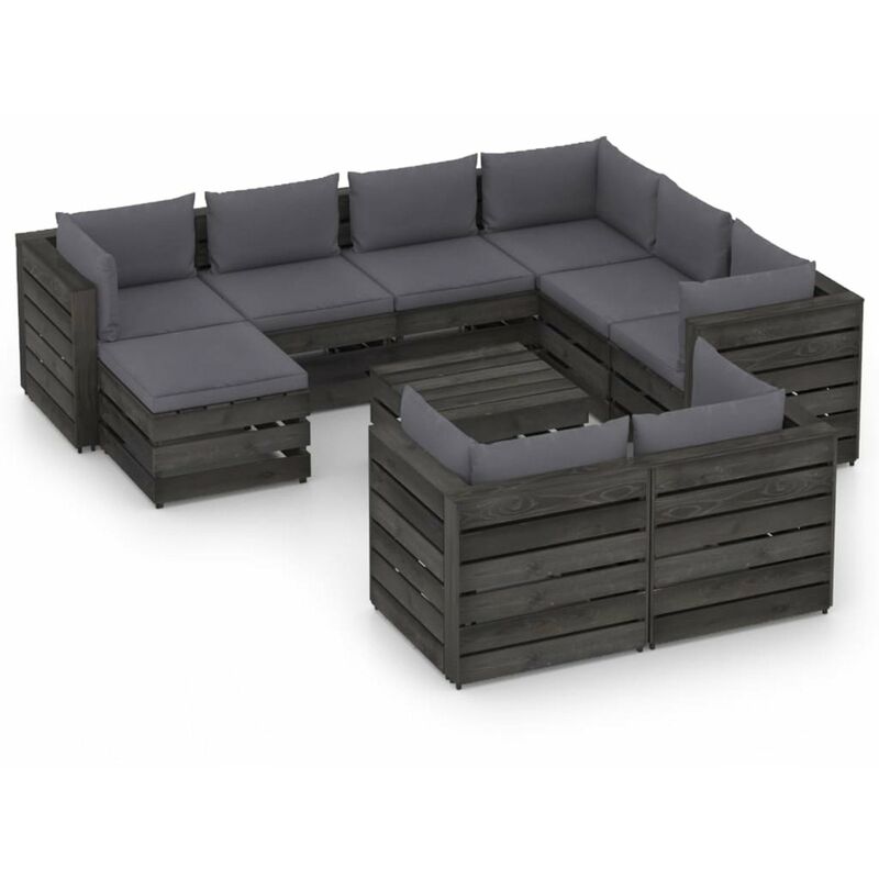 

Muebles de jardin 10 piezas con cojines madera impregnada gris