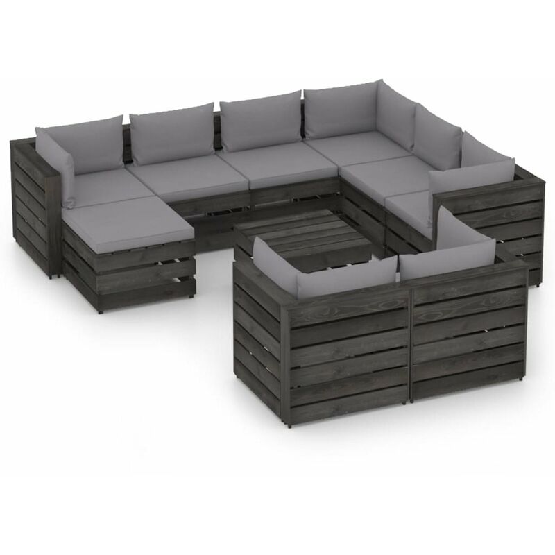 

Muebles de jardin 10 piezas con cojines madera impregnada gris