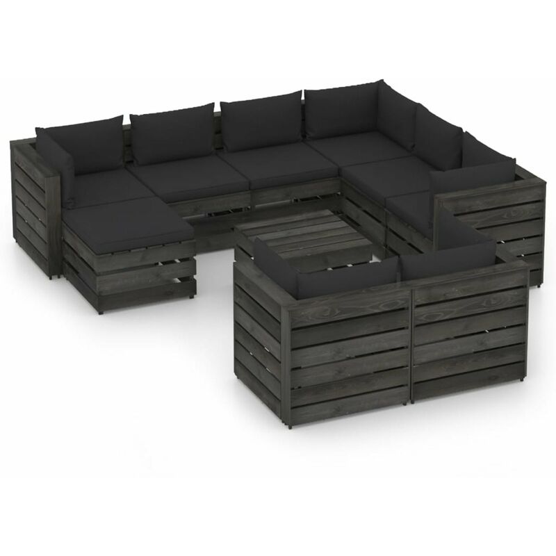 

Muebles de jardin 10 piezas con cojines madera impregnada gris
