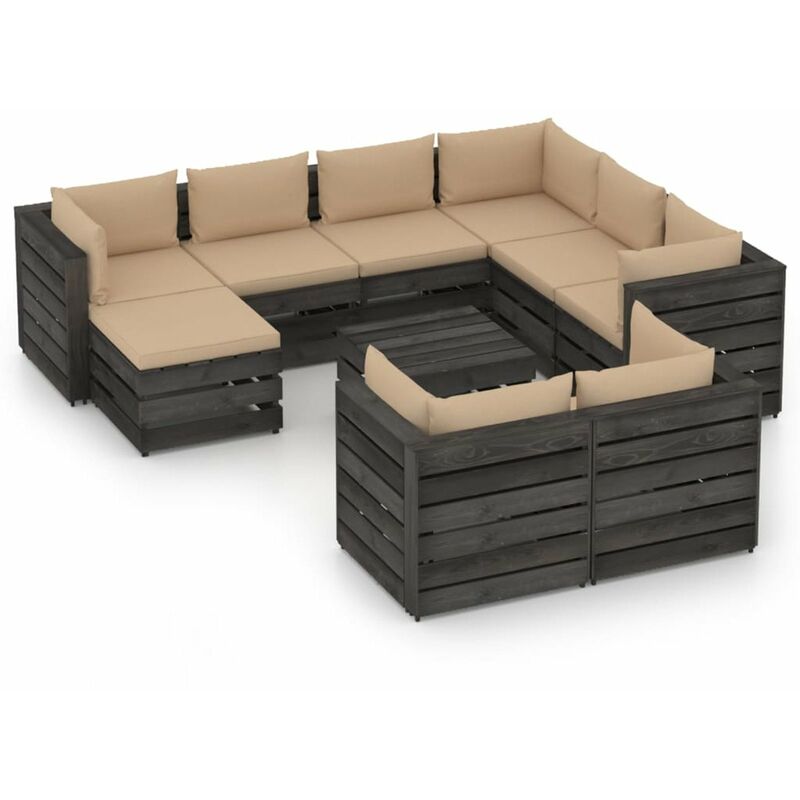 

Happyshopping - Muebles de jardin 10 piezas con cojines madera impregnada gris