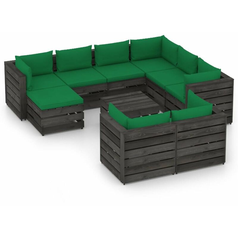 

Happyshopping - Muebles de jardin 10 piezas con cojines madera impregnada gris