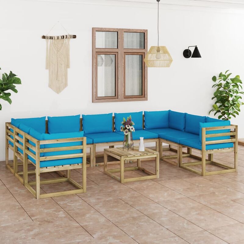 

Muebles de jardín 10 piezas con cojines madera impregnada gris