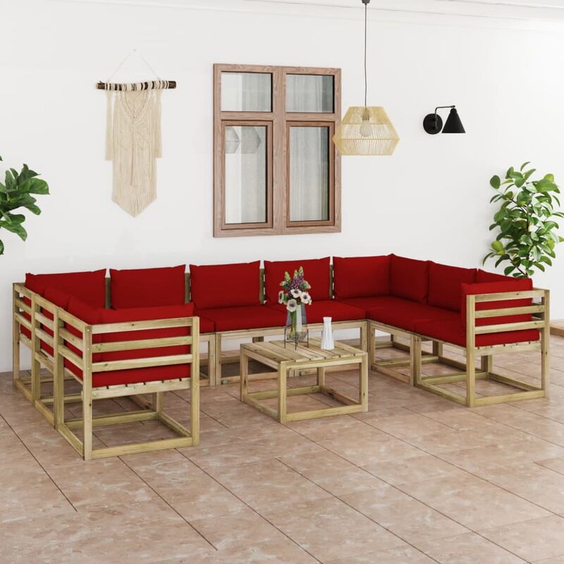 

Muebles de jardín 10 piezas con cojines madera impregnada gris
