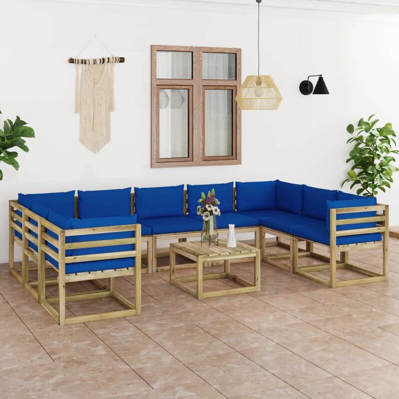 

Muebles de jardín 10 piezas con cojines madera impregnada gris