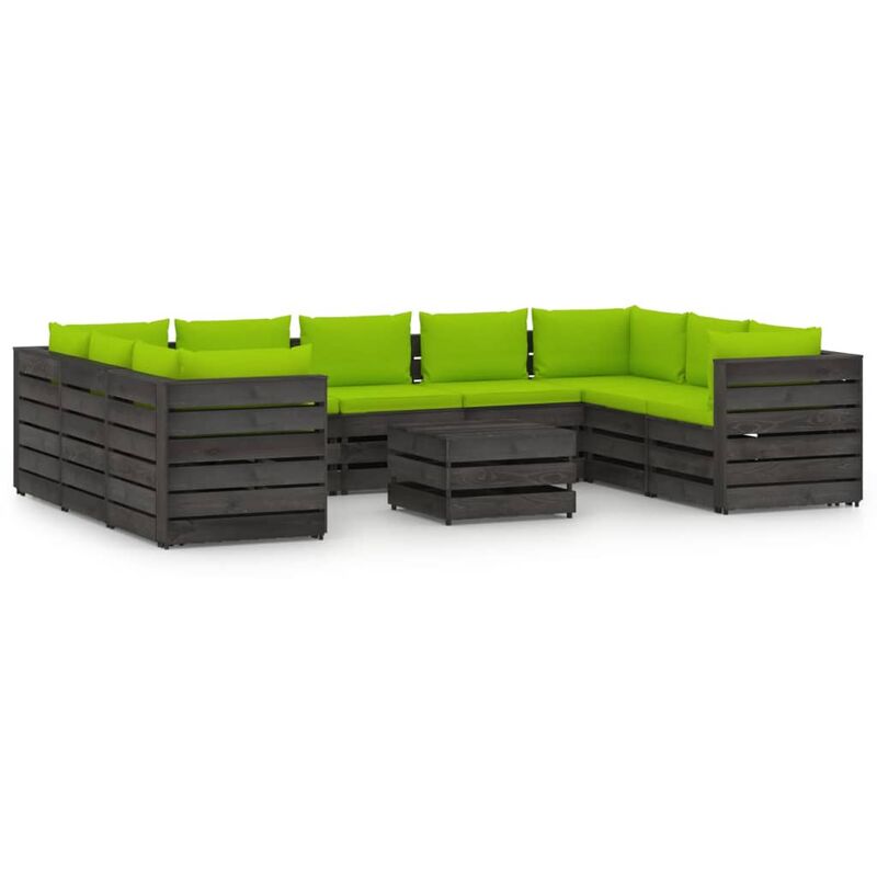 

Muebles de jardín 10 piezas con cojines madera impregnada gris