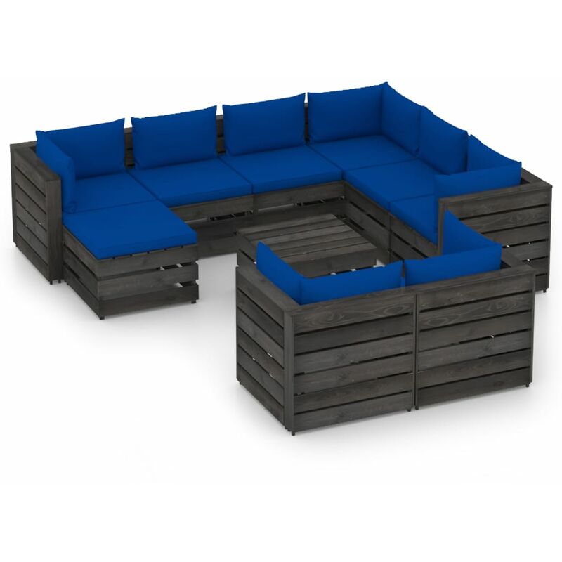 

Muebles de jardín 10 piezas con cojines madera impregnada gris