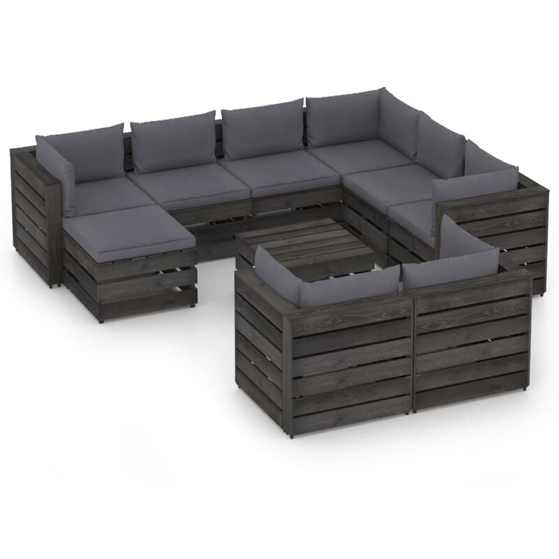 

Muebles de jardín 10 piezas con cojines madera impregnada gris