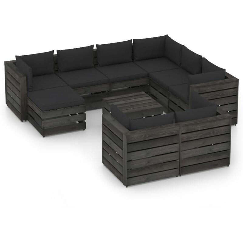 

Muebles de jardín 10 piezas con cojines madera impregnada gris