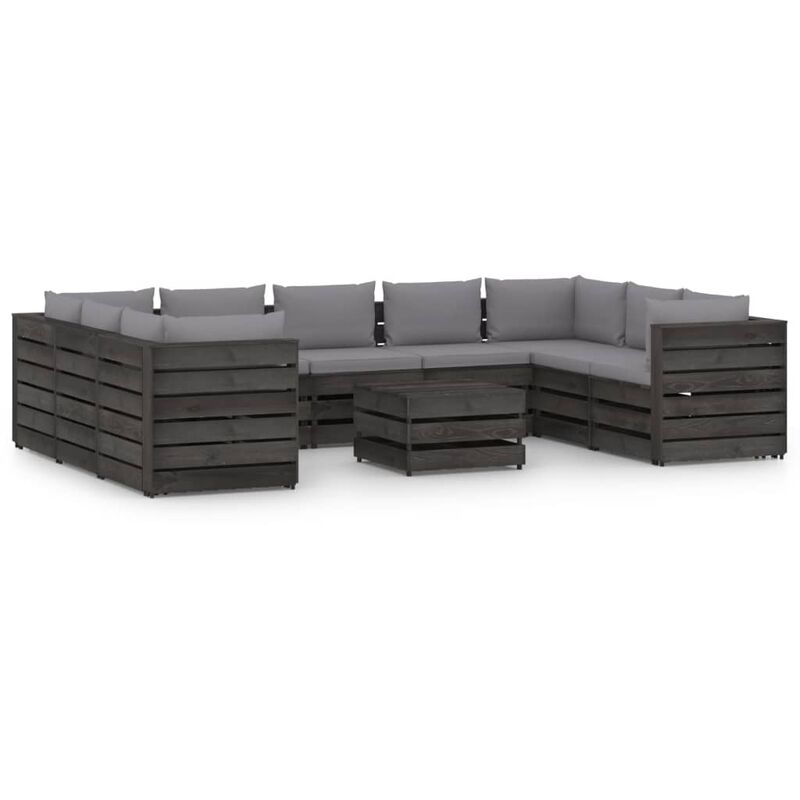 

Muebles de jardín 10 piezas con cojines madera impregnada gris