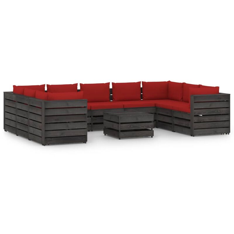 

Muebles de jardín 10 piezas con cojines madera impregnada gris