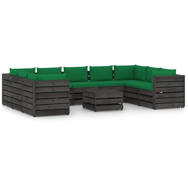 

Muebles de jardín 10 piezas con cojines madera impregnada gris