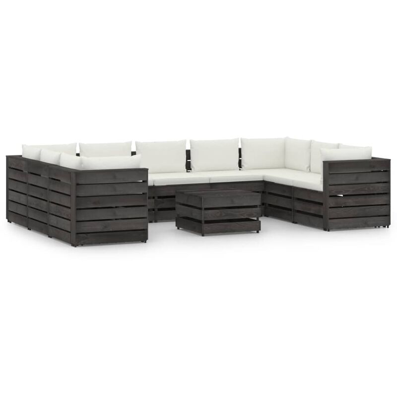 

Muebles de jardín 10 piezas con cojines madera impregnada gris