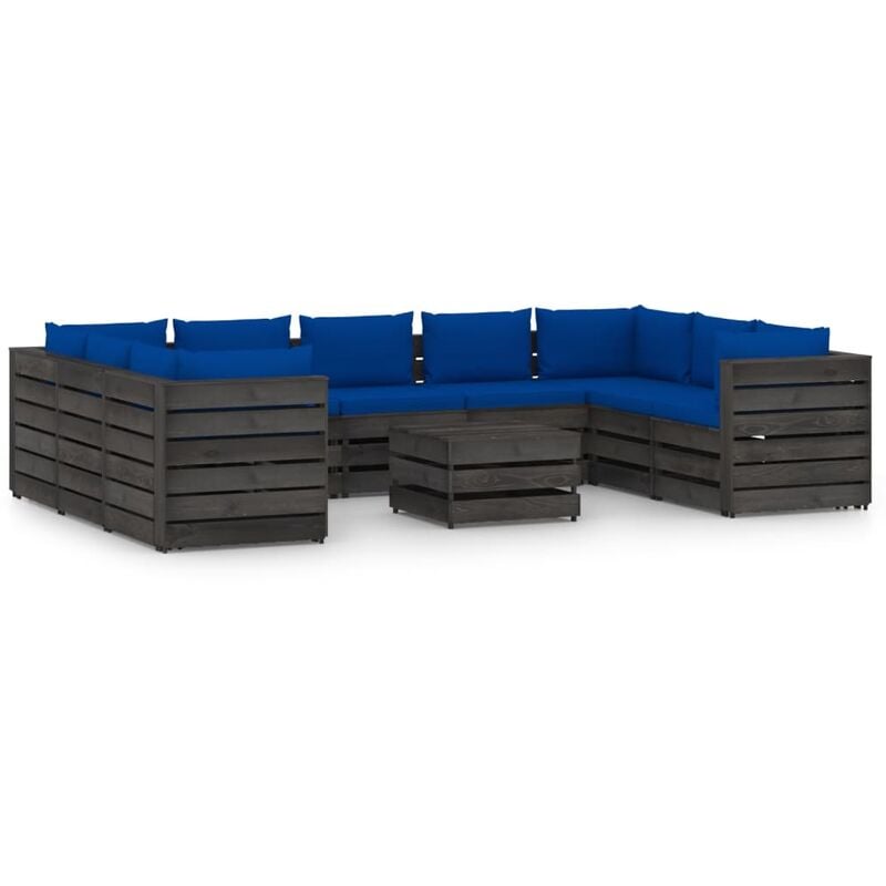 

Muebles de jardín 10 piezas con cojines madera impregnada gris