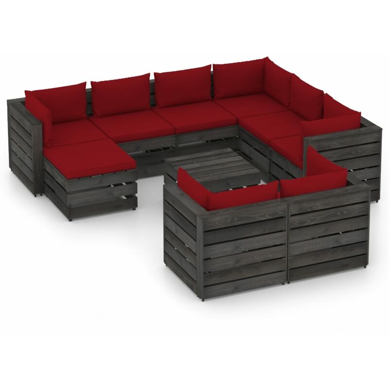 

Muebles de jardín 10 piezas con cojines madera impregnada gris