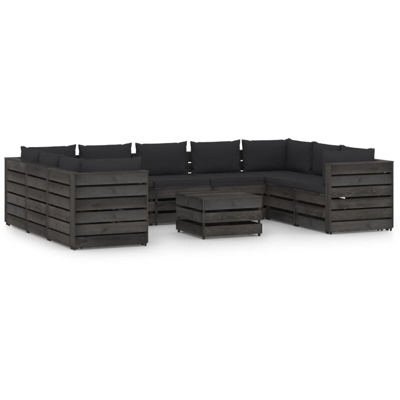 

Muebles de jardín 10 piezas con cojines madera impregnada gris