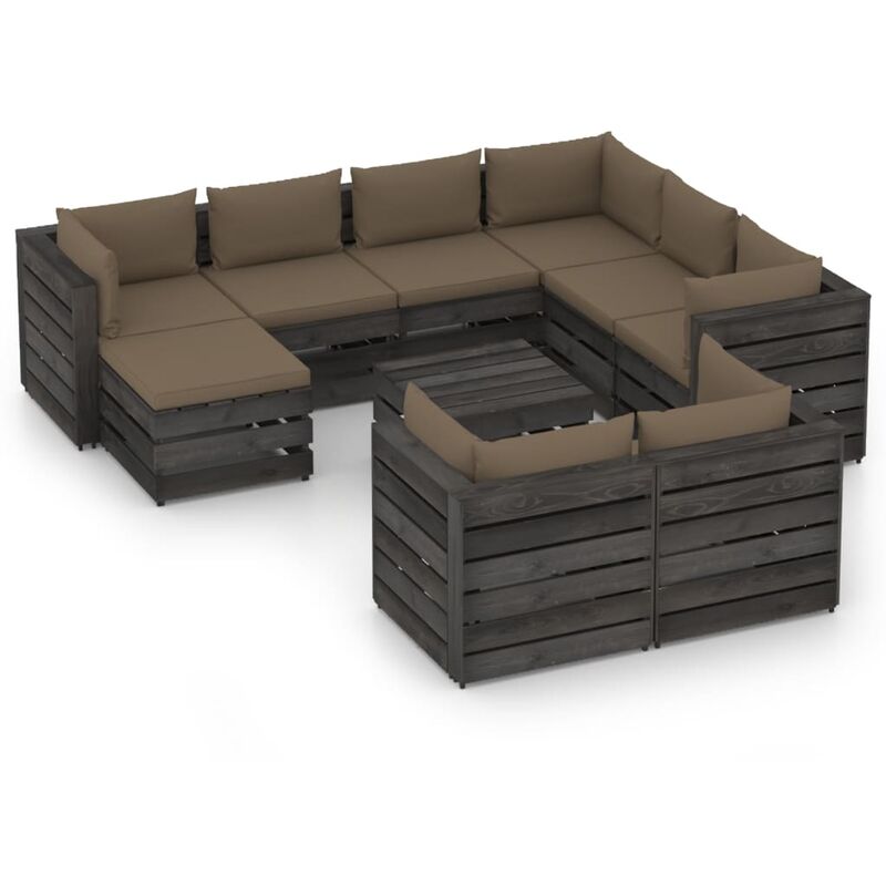 

Muebles de jardín 10 piezas con cojines madera impregnada gris