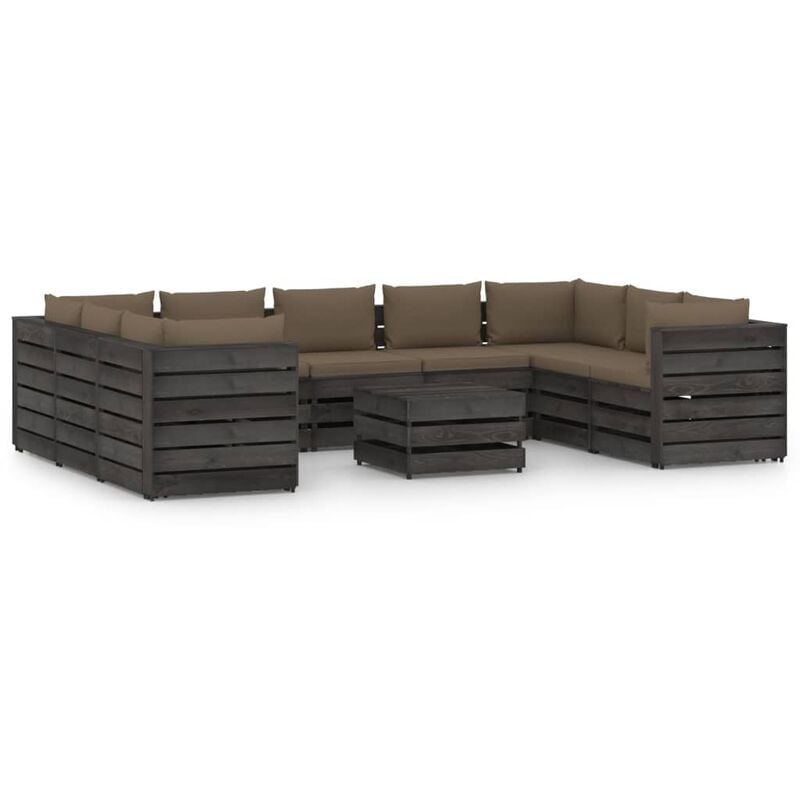 

Muebles de jardín 10 piezas con cojines madera impregnada gris