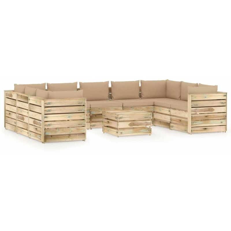 

Muebles de jardin 10 piezas con cojines madera impregnada verde