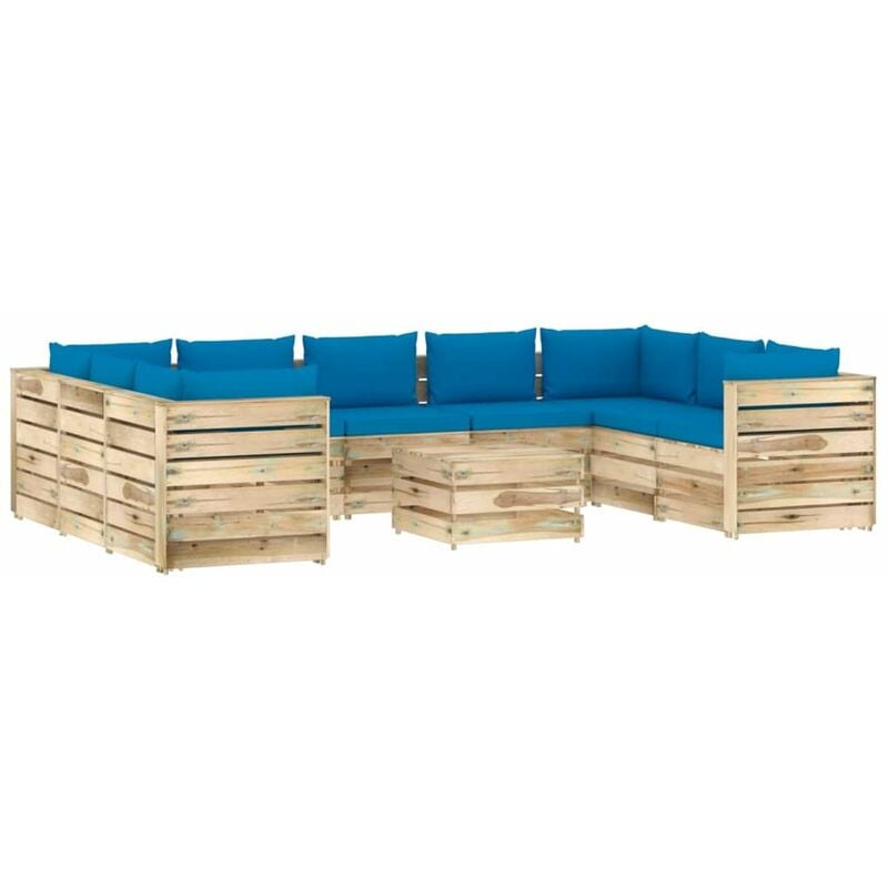 

Muebles de jardin 10 piezas con cojines madera impregnada verde