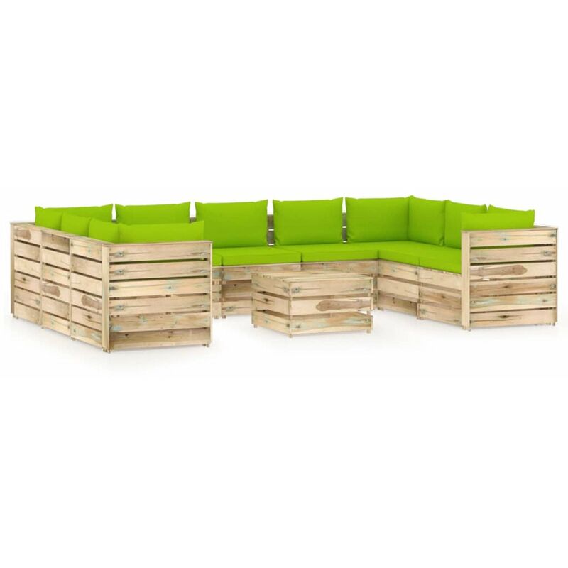 

Muebles de jardin 10 piezas con cojines madera impregnada verde