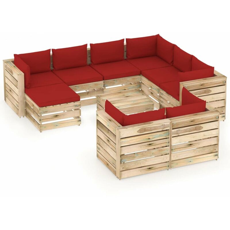 

Muebles de jardin 10 piezas con cojines madera impregnada verde