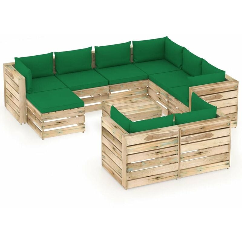 

Muebles de jardin 10 piezas con cojines madera impregnada verde