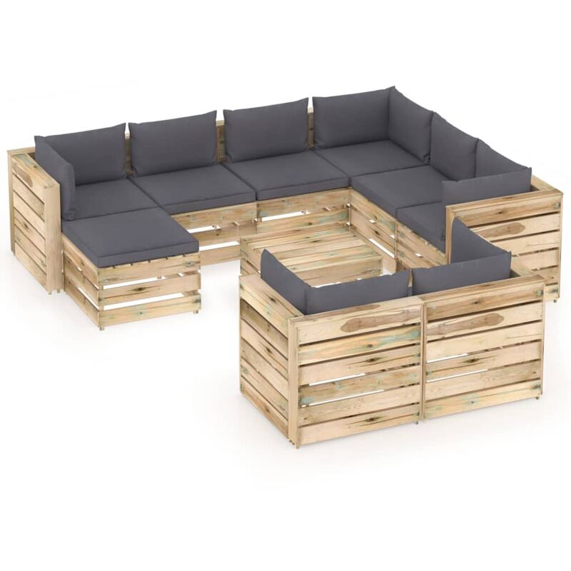 

Muebles de jardín 10 piezas con cojines madera impregnada verde