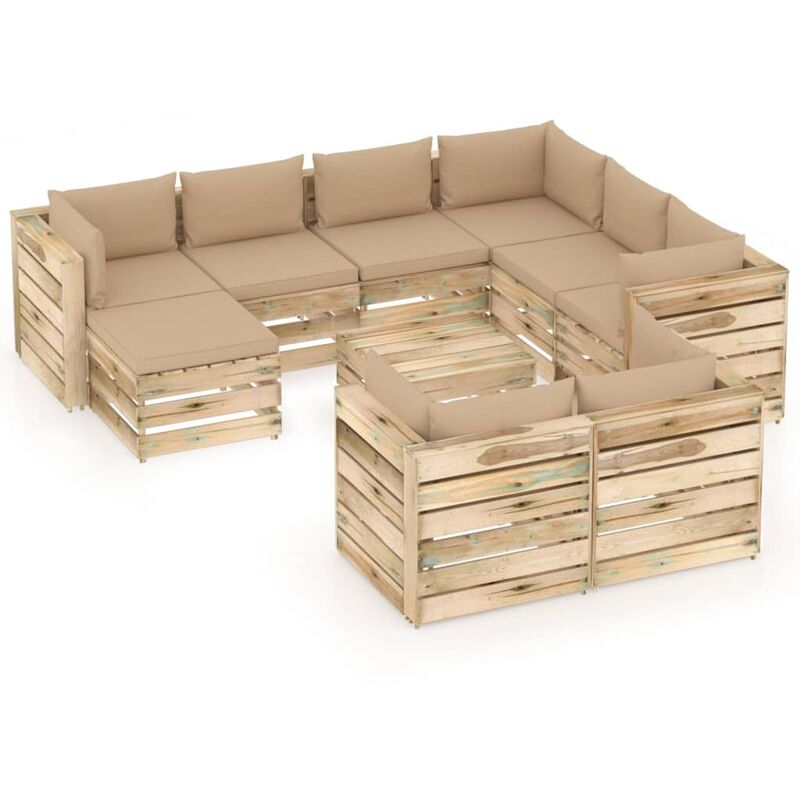 

Muebles de jardín 10 piezas con cojines madera impregnada verde