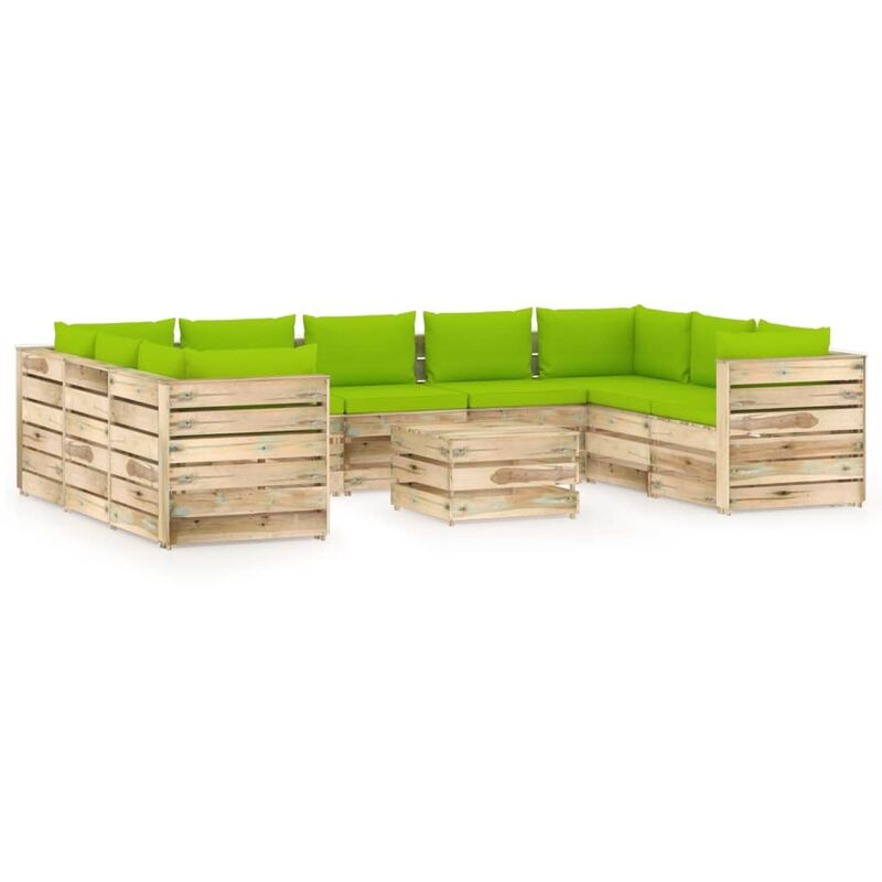 

Muebles de jardín 10 piezas con cojines madera impregnada verde