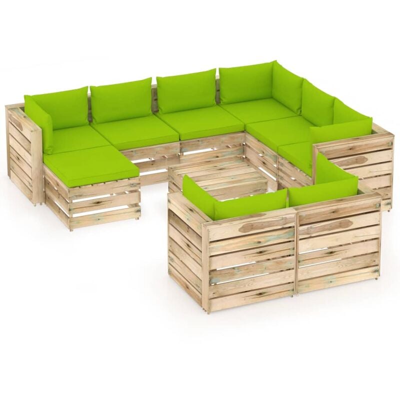 

Muebles de jardín 10 piezas con cojines madera impregnada verde