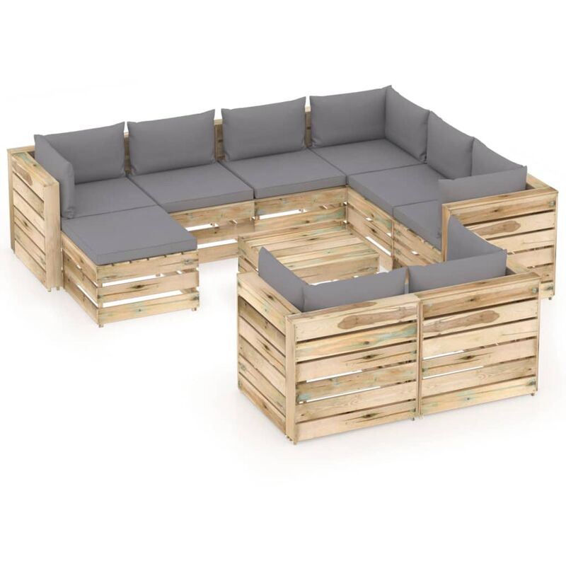 

Muebles de jardín 10 piezas con cojines madera impregnada verde