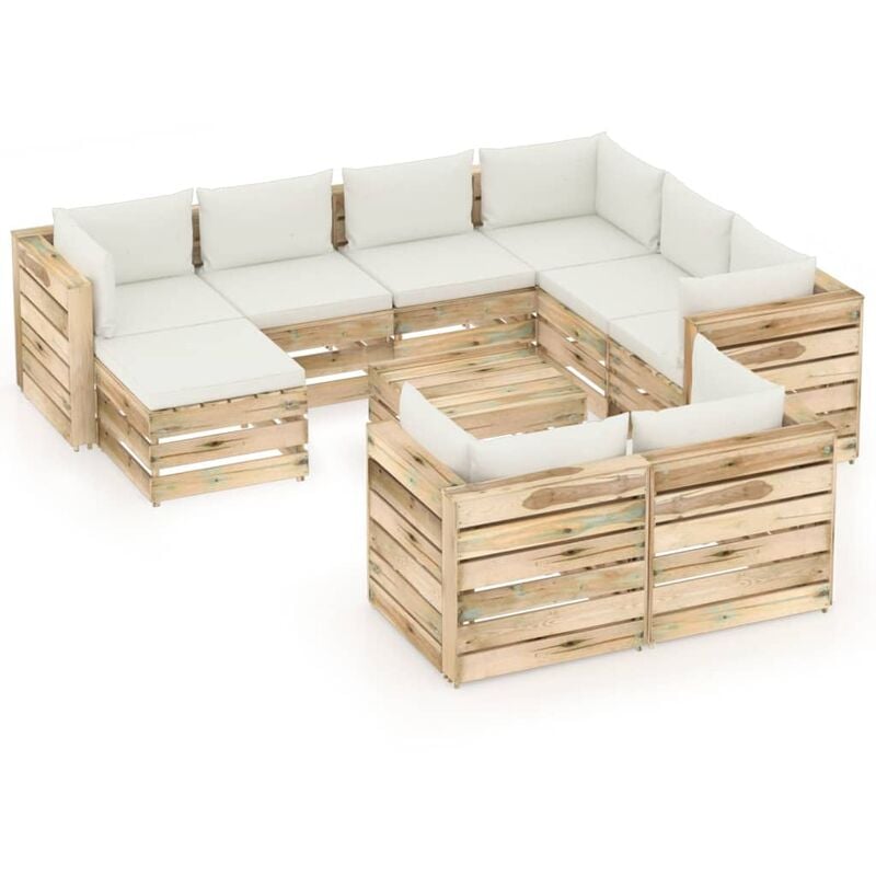 

Muebles de jardín 10 piezas con cojines madera impregnada verde