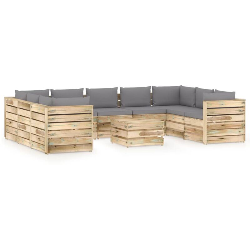 

Muebles de jardín 10 piezas con cojines madera impregnada verde