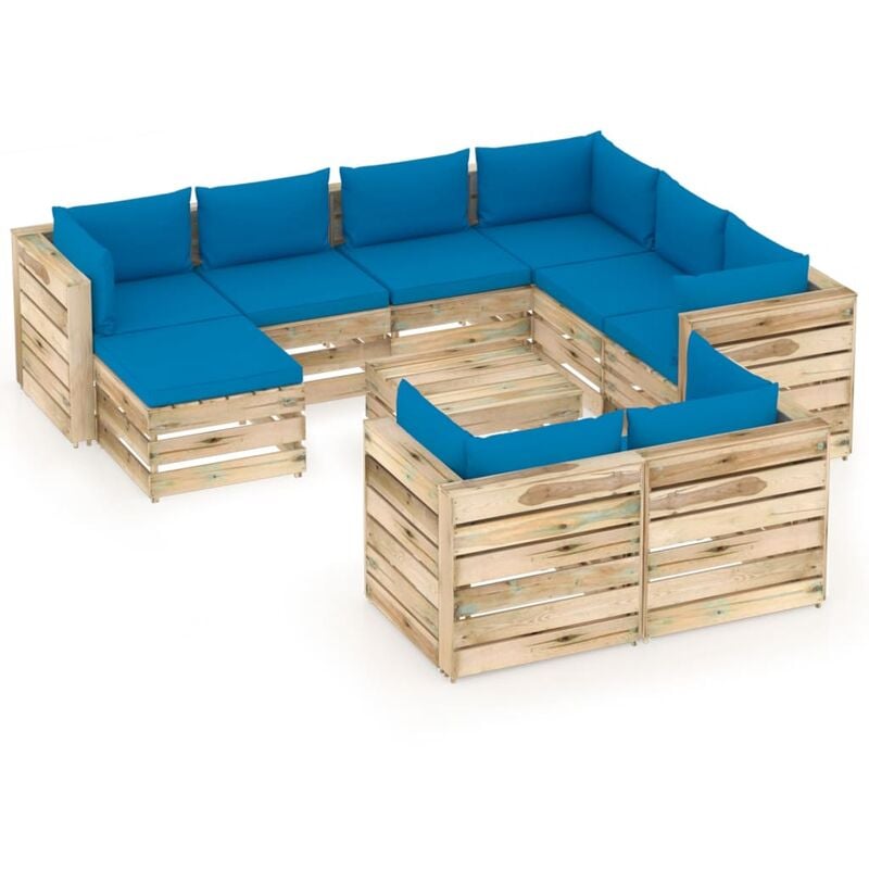 

Muebles de jardín 10 piezas con cojines madera impregnada verde