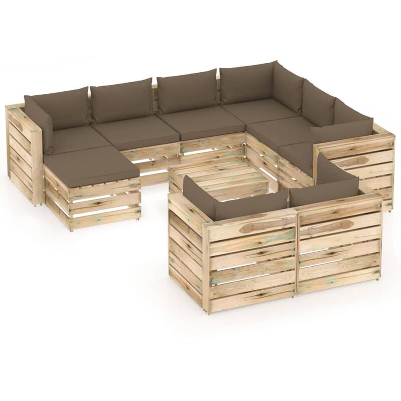 

Muebles de jardín 10 piezas con cojines madera impregnada verde